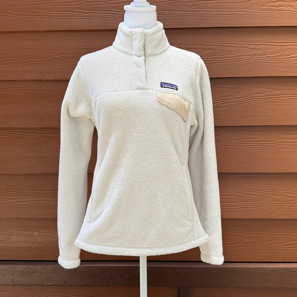 Patagonia Re-Tool Snap-T Pullover Womens S White Fleece Mock Neck Snap Outdoor